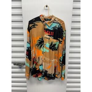 Vintage 90s Dolce & Gabbana Hawaii Aviation Print Rayon Shirt XL Made in Italy